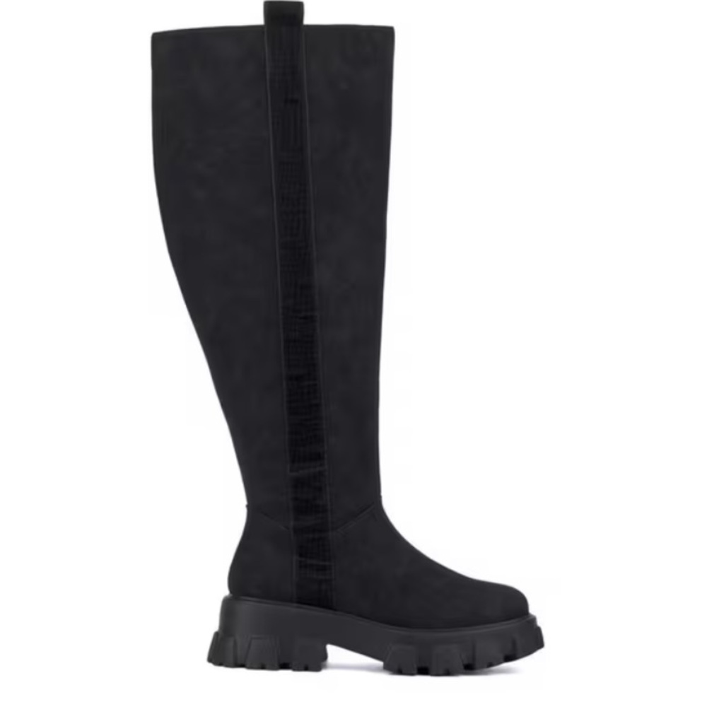 Fashion to Figure NWOT Jaime Wide Calf Knee High Boots Black Faux Croc stripe 7W